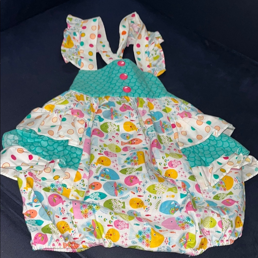 Colorful Baby Bubble Romper with Fish and Polka Dot Patterns, 24m/2T